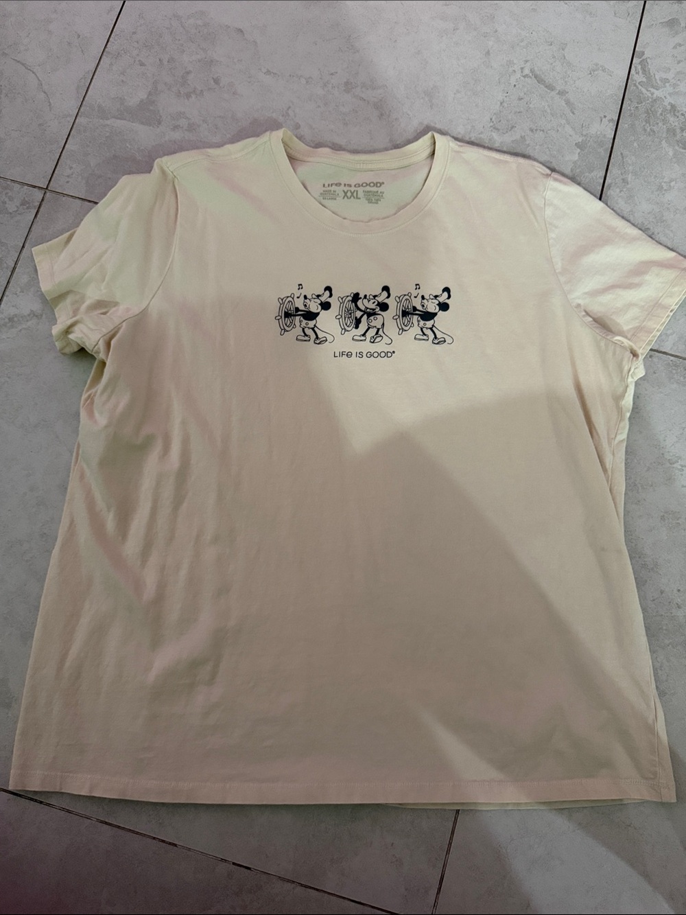Life Is Good Cream Short Sleeve Tee with Mickey Trio Graphic